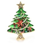 Tree Star Rhinestone Christmas Green Decorated Brooch Pin With Gold Bag - Video