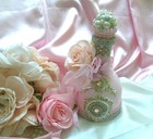 Shabby Chic Victorian Pink Vanity Bottle W ab Rhinestone Accents pearls roses