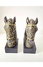 Vintage Pair Of War Horse Knight Heads Sculpture Bookends Tabletop Decor Art 
