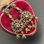 Vtg Gold Plated Rose Cute Stone Dangle Drop Earrings Handmade Victorian Style