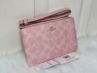 Coach Caq75 Corner Zip Wristlet In Signature Canvas In Gold powder Pink Nwt