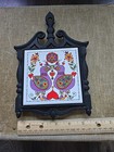 Vtg Holt Howard Purple Birds W  Floral Cast Iron Trivet W  Tile Ceramic Insert 