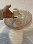 Vtg Ceiling Light Shade Glass Globe Frost Pink Clear 3 Hole W porcelain Fixture