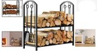 Cast Iron Firewood Log Rack With 4-piece Tool Set For Elegant Fireplace Storage