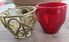 Ruby Glass Vase  In A Brass Holder Made In India