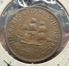 1954 South Africa Queen Elizabeth Ii Vintage Old  1d Penny Great Details
