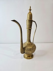 Vntg Boho Brass Middle Eastern Persian Teapot Pitcher Engraved Flowers Oil