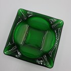 Vintage Emerald Green Square Glass Ashtray Mid Century Heavy Thick Glass Trinket