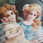 Victorian Chimney Flue Cover Lithograph Art Glass 9 5  2 Ladies Girls Flowers
