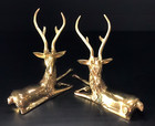 Vintage Large Brass Deer Sculptures Pair 8 Tall 9 Wide Sarreid Style Mcm Stag