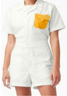 Dickies Ripstop Short Sleeve Romper Medium Coveralls Cloud Rinsed Yellow Pockets