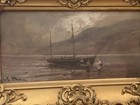 19thc Antique Boat And Seascape Oil Painting  Signed