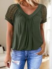 Womens Lace Short Sleeve V Neck T Shirt Summer Casual Top Loose Fit Tee Blouses