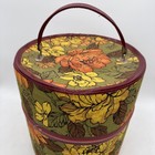 Vintage 1960s Floral Round Hat Or Wig Box With Handle     Retro Mod Flower