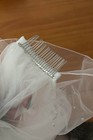 White Short Wedding Veil With Comb And Pearl Beads