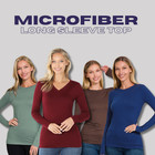Crew Round Or V Neck Brushed Microfiber  Long Sleeve Top Warm Layering T-shirt