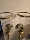 2 Vintage Brass Wall Sconce Candle Holders Glass Shade Globes 15 Inches Tall