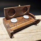 Antique Style Wood Writing Double Inkwell Box Ink Pot Porcelain