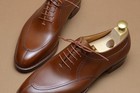 Men   s Handmade Brown Leather Oxford Dress Shoes Lace-up Classic Formal Business