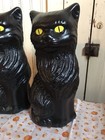 Blow Mold Black Halloween Cat Decorations Spooky Yellow Eyes 11    Pair