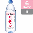 Evian Natural Spring Water  1 L Bottles  6 Pack