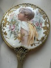 Antique Victorian Porcelain Vanity Mirror   Brush Hand Painted Gold Detail