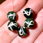 Antique Venetian Dark Green Italian Lampwork White Feather Beads  African Trade