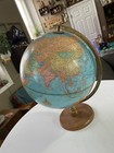 Vintage Cram s Imperial World Globe  Rotating On Stand 16    Faux Wood Base