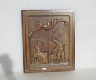 Antique Carved Wooden Panel Plaque Old Wood Village Scene Vintage Dutch  14 x17 
