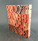 Lot Of 25 Wood   Metal Numerals   Punctuation Red Type Printers Block Cut 1 3 8 