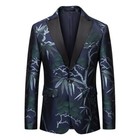 Men Plant Pattern Jacquard Tuxedo Jacket Peak Lapel Dress Suit Blazer Coat Retro