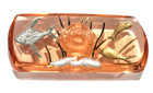 Vintage Painted Back Glass Button Wonderful Underwater Fish Scene Large Deluxe