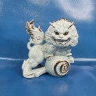 2 Foo Dog Shishi Lion Yoshimi K Blue Gold Porcelain Figurine Japan Made Signed