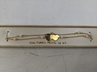 14k Yellow Gold 9  Dual Heart W  Pearl Station Cable Link Ankle Bracelet Anklet