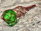 2 Vintage Glass Buoys Nautical Rope Fishing Net Green Blue Yellow Heavy Floats