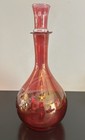 Vintage Etched Floral Cranberry Glass Decanter With Stopper