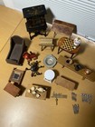 Vintage Lot Of Wooden Dollhouse Furniture   Metal Accessories