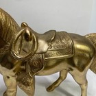 Vtg Gold Tone Metal Horse Statue Figurine Usa Embossed Saddle 10 5 Inch Mcm Usa