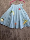 Vintage Handmade Circle Skirt Small Blue 3d Appliqu   Vegetables Folk Art Novelty