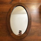 Vintage Oval Wood Mirror 13 X 21 Dark Stain Ready To Hang Gallery Wall Entry