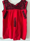 Elegant Mexican Huipil Embroidered Blouse Cotton Red And Black M l New