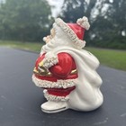 Vintage Christmas Santa Claus Coin Bank Gold Spaghetti Trim Japan Blue Eyes  7 