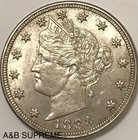 1883 No Cents Liberty Head V Nickel Au-bu About Uncirculated-uncirculated