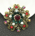 Multicolor Crystal Rhinestone Christmas Flower Wreath Brooch Pin