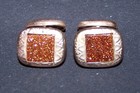 Antique 19th Century Victorian Gilt Brass Cufflinks Inset Goldstone