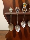 Vintage Lot Of 12 Souvenir Spoons W  Wood Holder Decorative Spoon Collection 