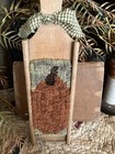 Primitive  handmade  wool Rug Hooking fall Pumpkin on Antique Wooden Slicer ooak