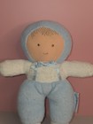 Stephan Plush Baby Doll Lovey Rattle Stuffed Toy Blue White Terrycloth Vintage