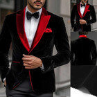 Black Velvet Men s Suits Red Peak Lapel Formal Wedding Groom Tuxedo Blazer Pant
