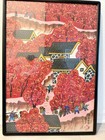Original Hand Painted Chinese Village Singed Vintage Red Wall Art Framed Love 